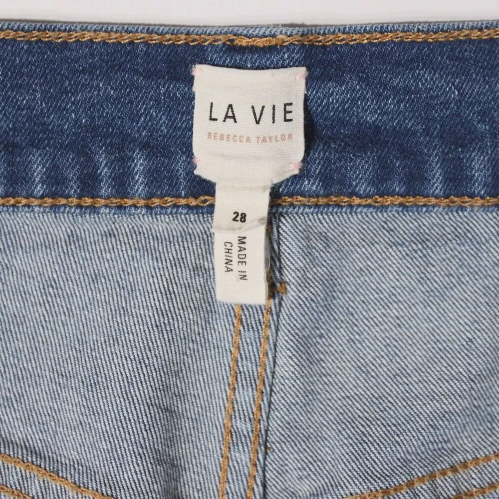 La Vie Rebecca Taylor High Waist Straight Leg Stretch Jeans Medium Wash Women 28